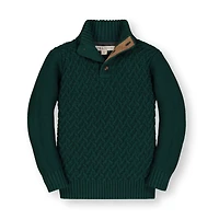 Hope & Henry Baby Boys Long Sleeve Mock Neck Herringbone Cable Sweater