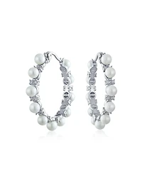 Bling Jewelry Statement Jewelry White Simulated Pearl Hoop Earrings 1.25 Diameter