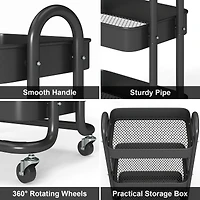 Sugift 3 Tier Rolling Cart Utility Cart with Lockable Wheels Rolling Metal Storage