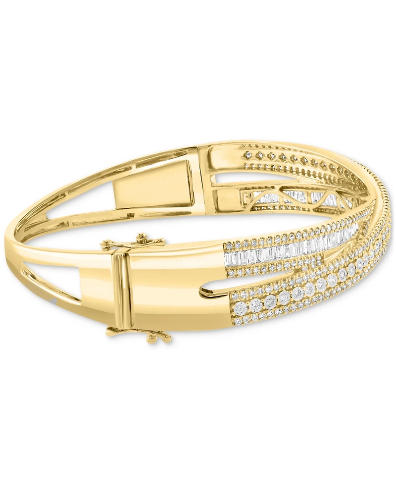 Effy Diamond Round & Baguette Crossover Bangle Bracelet (2-1/6 ct. t.w.) in 14k Yellow Gold