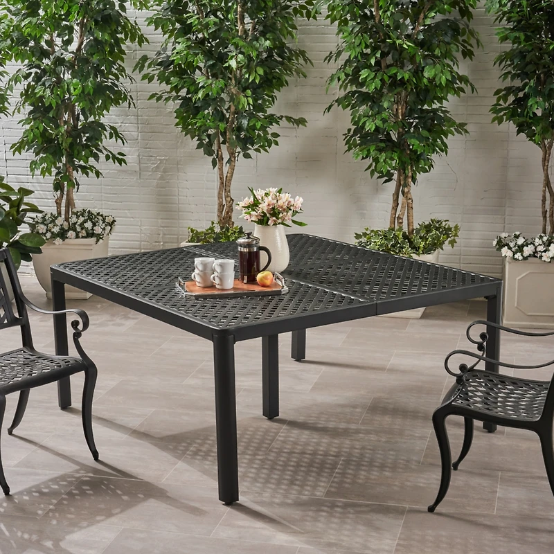 Streamdale Modern Woven Aluminum Dining Table, Antique Matte Black