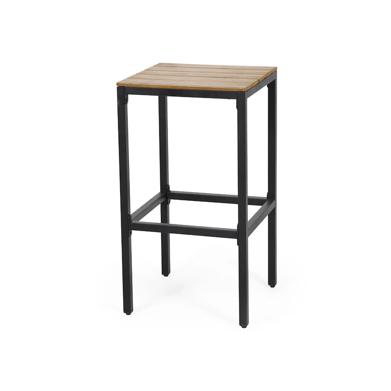 Simplie Fun Noe Acacia Wood Bar Stools, Set Of 2, Teak Finish, Black