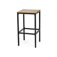 Simplie Fun Noe Acacia Wood Bar Stools, Set Of 2, Teak Finish, Black