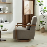 Streamdale 30.3"W Swivel Accent Chair with Solid Wood Arms & Comfy Cushion