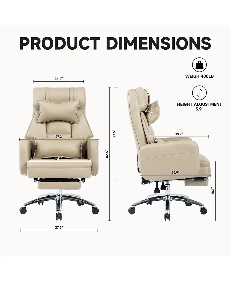 Streamdale Swivel Ergonomic Office Chair with Footrest, Leather, 155 Recline