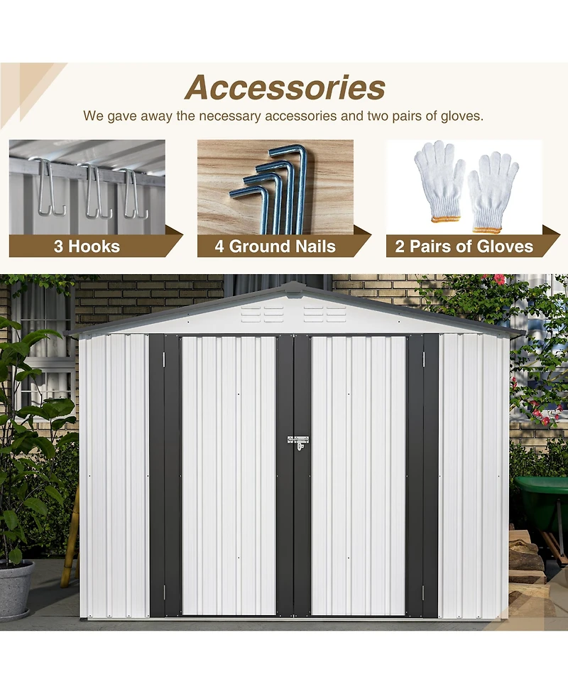 Streamdale 8 x 6 Ft All-Weather Metal Storage Shed with Lockable Doors