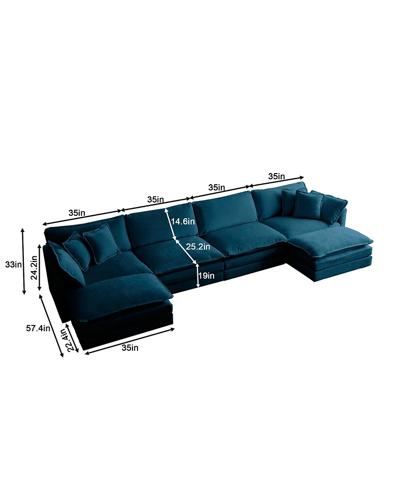 5-Seater U-Shaped Sectional Sofa with Ottomans