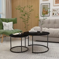 Streamdale 2-Tier Nesting Coffee Table Set with Marble Pattern Top