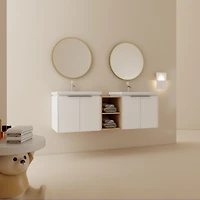 Streamdale Wall-Mount Vanity with Dual Ceramic Sink and Storage