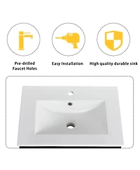 Wall-Mounted Bathroom Vanity with Ceramic Sink & Soft-Close Doors