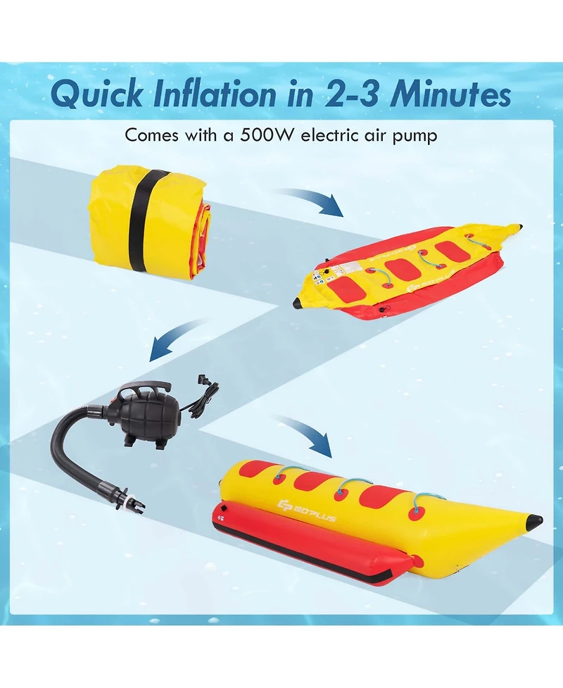 Costway 3-Person Inflatable Banana Boat with Boating and Water Sports Electric Air Pump