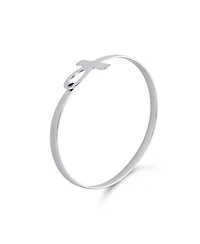 Bling Jewelry Fine Sterling Silver Egyptian Ankh Cross Bangle Bracelet - Spiritual Key of Life Sideways Horizontal
