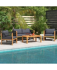 Slickblue 4 Pieces Acacia Wood Outdoor Patio Furniture Set with Cushions