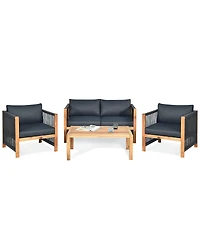 Slickblue 4 Pieces Acacia Wood Outdoor Patio Furniture Set with Cushions