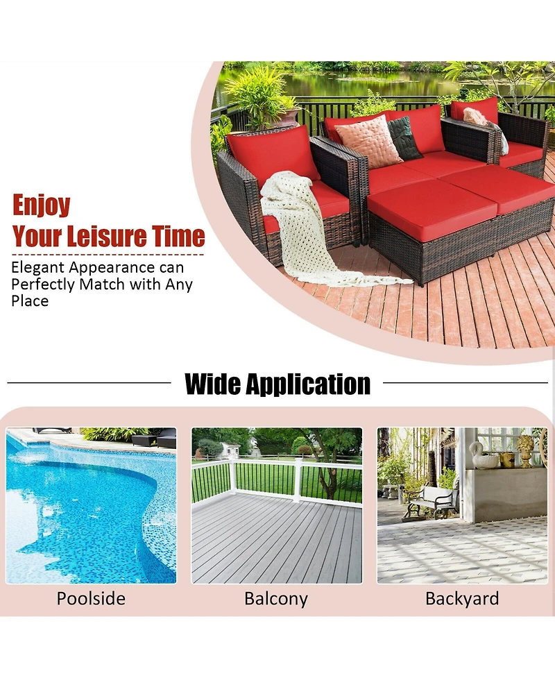 Slickblue 5 Pieces Patio Cushioned Rattan Furniture Set