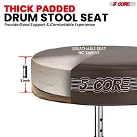 5 Core Drum Throne • Height Adjustable Guitar Stool • Thick Padded Comfortable Drummer Chair Brown Ds Ch Br