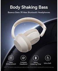 Baseus Wireless Headphones Bluetooth Foldable Over Ear Headphones Bass 35 Max, Gray