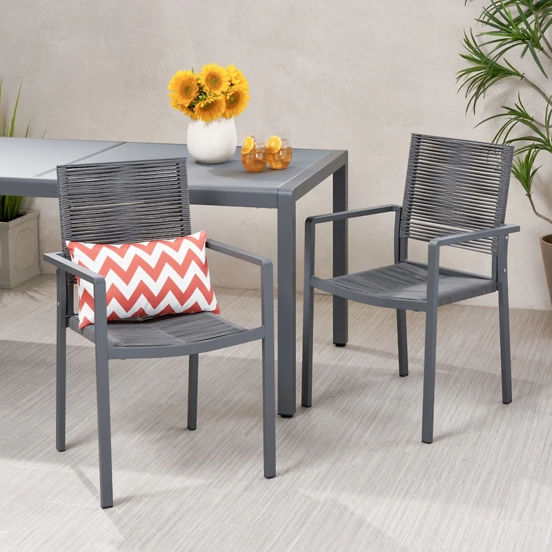 Streamdale Furniture Modern Aluminum Dining Chair With Rope Seat (Set Of 2)