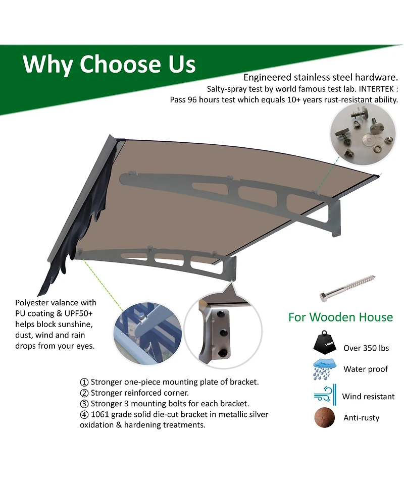 Streamdale 47" x 34" Polycarbonate Door Window Awning with Valance