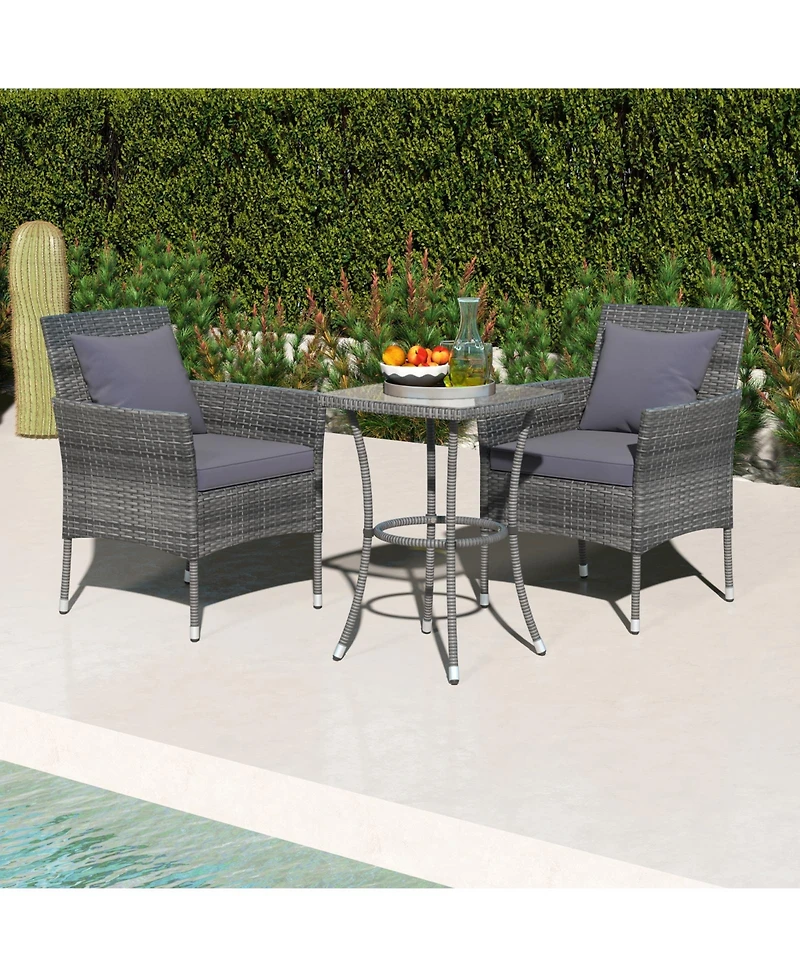 Slickblue 3 Pieces Patio Furniture Set with Cushioned Chairs and Tempered Glass Coffee Table