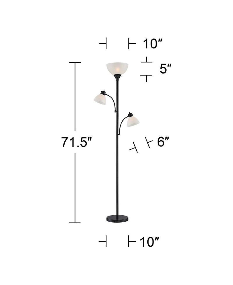 360 Lighting Bingham Modern Torchiere Floor Lamp with Side Lights 71 1/2" Tall Black Metal White Shade for Living Room Reading Bedroom Office Hou