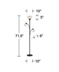 360 Lighting Bingham Modern Torchiere Floor Lamp with Side Lights 71 1/2" Tall Black Metal White Shade for Living Room Reading Bedroom Office Hou