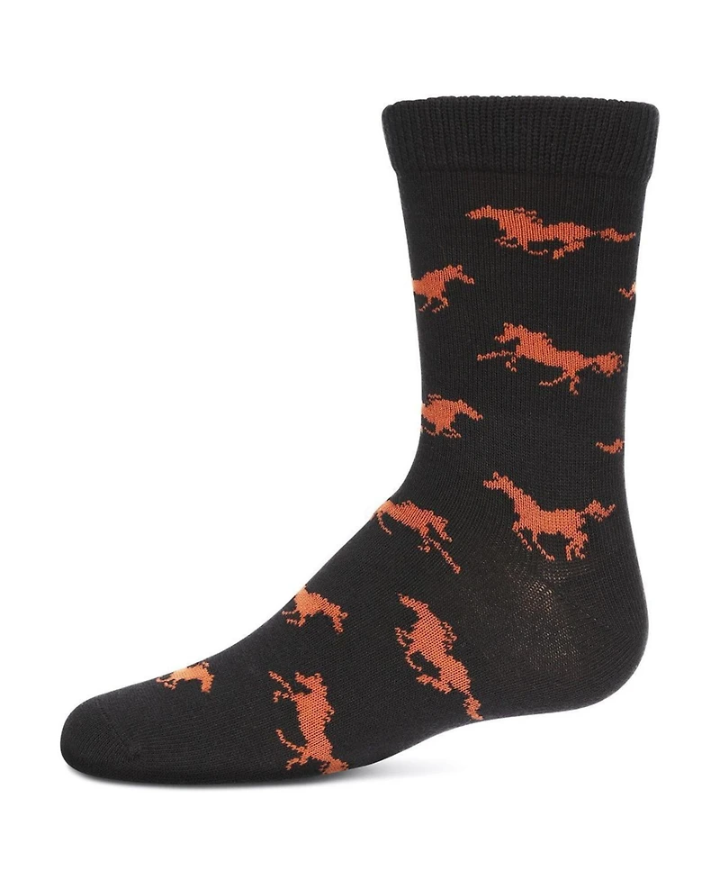 Memoi Boys Galloping Horse Cotton Crew Socks