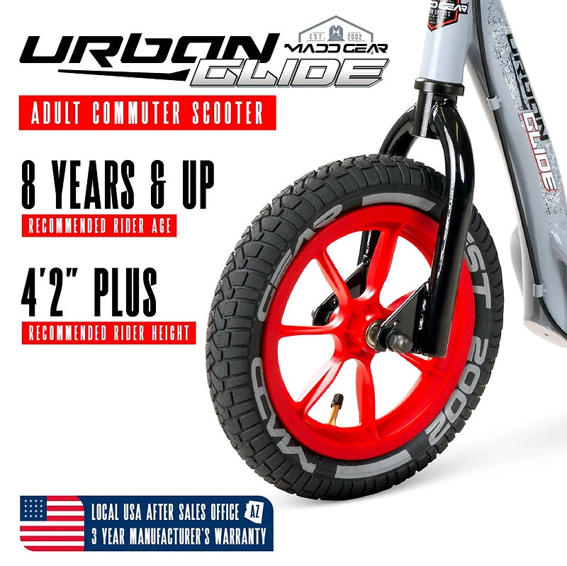 Large Kick Scooter for Adults & Teens - 12" Air Tires, Wide Deck, Handbrake Kickstand Madd Gear Urban Glide Teal