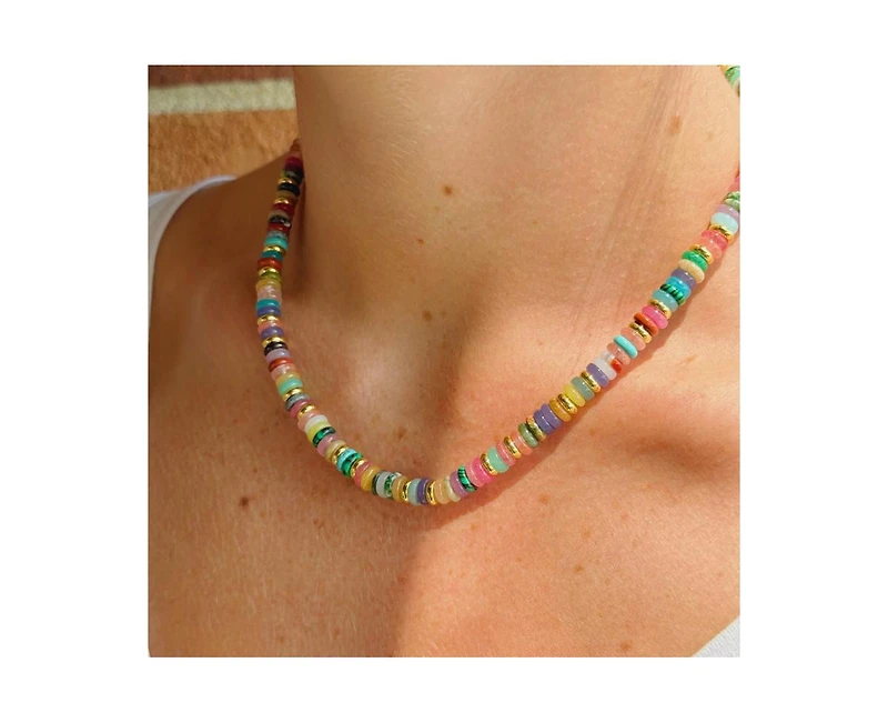 Olivia Sterling Silver Mixed Gemstone Multicolor Beaded Choker Necklace
