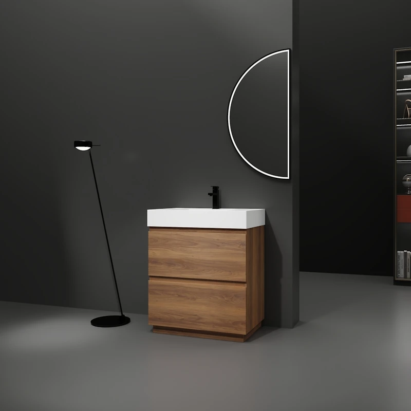 Streamdale Modern 30" Bathroom Vanity with Single Sink, Double Drawer, Brown
