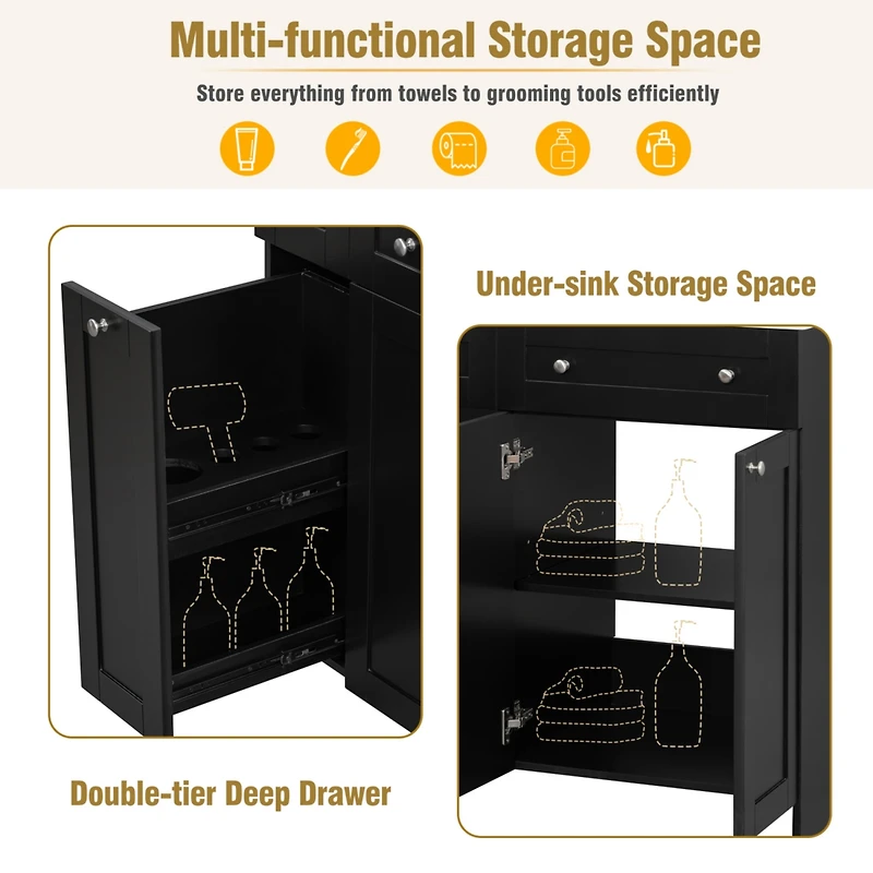 Streamdale 30" Black Bathroom Vanity with Ceramic Sink, Ample Storage