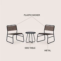 Freja 3-Piece Mid-Century Modern Faux Rattan Conversation Outdoor Patio Set