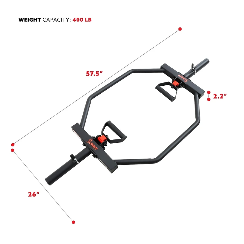 Sunny Health & Fitness Strength Training Olympic Barbell Hex Bar with Swivel Handle