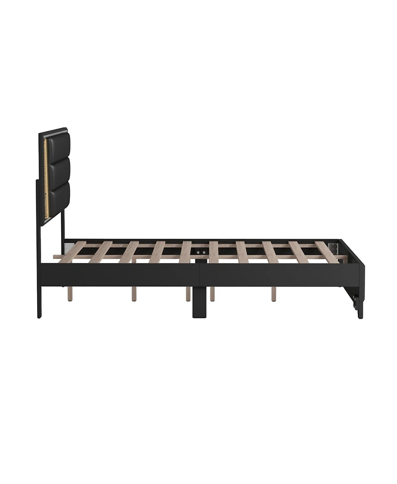 Streamdale Queen Size Upholstered Bed with Led Lights and Sparkling Decor