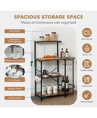 Costway Kitchen Bakers Rack Microwave Stand Coffee Bar w/ S-Hooks & Stemware Holder