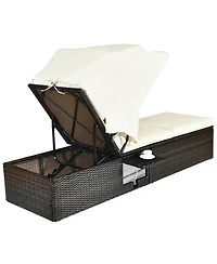 Slickblue Chaise Cushioned Top Canopy Patio Rattan Lounge Chair with Tea Table