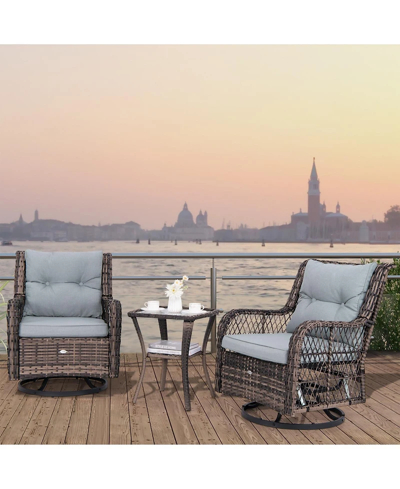 Slickblue 3 Pieces Outdoor Swivel Rocker Set with Small Side Table-Grey