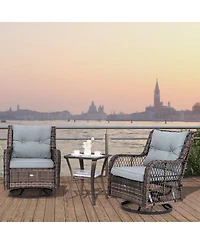 Slickblue 3 Pieces Outdoor Swivel Rocker Set with Small Side Table-Grey