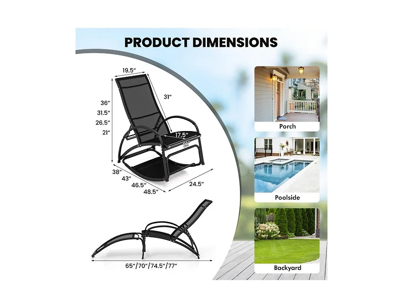 Slickblue 2-in-1 Outdoor Rocking Chair with 4-Position Adjustable Backrest for Patio Porch Poolside