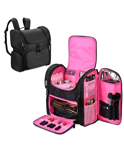 Byootique Soft Sided Makeup Backpack Portable Travel Barber Cosmetic Storage Organizer Travel with Heat Isolation Side Pocket Removable Pouch for Make