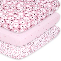 The Peanutshell Pack n Play, Mini Crib, Portable Crib or Fitted Playard Sheets for Baby Girl, Daisy, 3 Pack Set