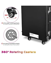 Byootique Rolling Makeup Train Case Patented Design Pedicure Nail Salon Nail Foldable Trolley Cosmetic Organizer Black with Stool