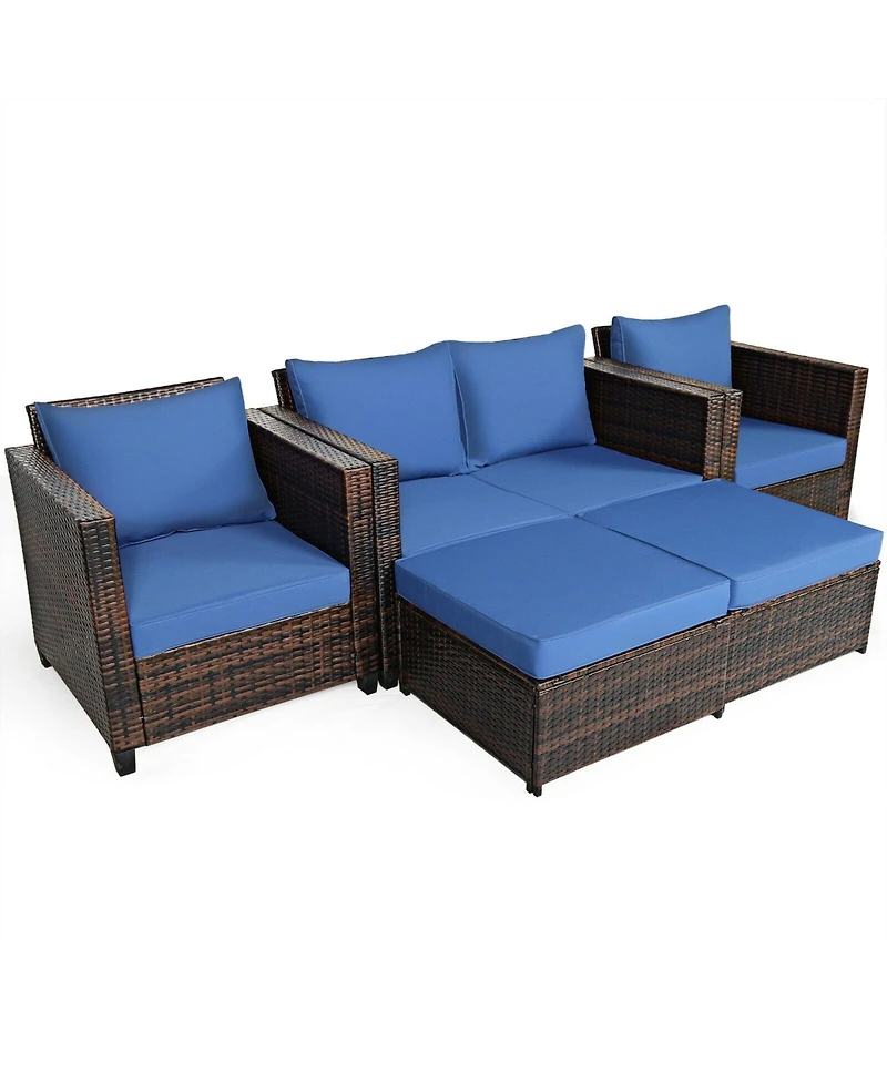 5 Pieces Patio Rattan Furniture Set Conversation Sets with Removable Cushions