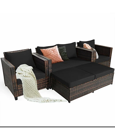 5 Pieces Patio Rattan Furniture Set Conversation Sets with Removable Cushions