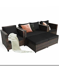5 Pieces Patio Rattan Furniture Set Conversation Sets with Removable Cushions