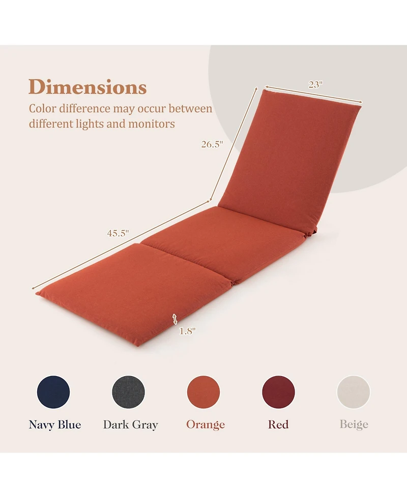 Slickblue Outdoor Chaise Lounge Cushion Patio Furniture Folding Pad with Fixing Straps