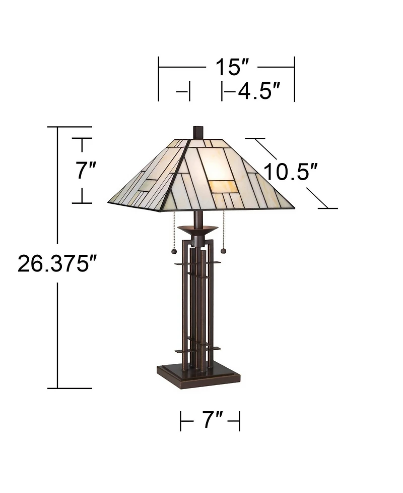 Franklin Iron Works Mission Table Lamp 26 1/2" High Wrought Iron Bronze with Dimmer Tiffany Stained Glass for Bedroom Living Room Bedside Nightst