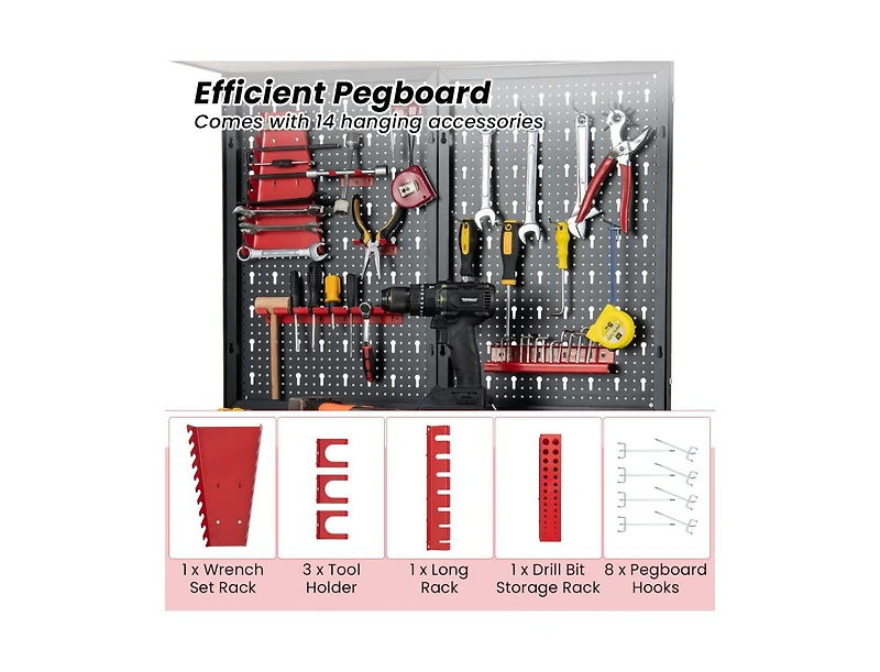 Tool Storage Workbench with Pegboard 14 Hanging Accessories for Garage