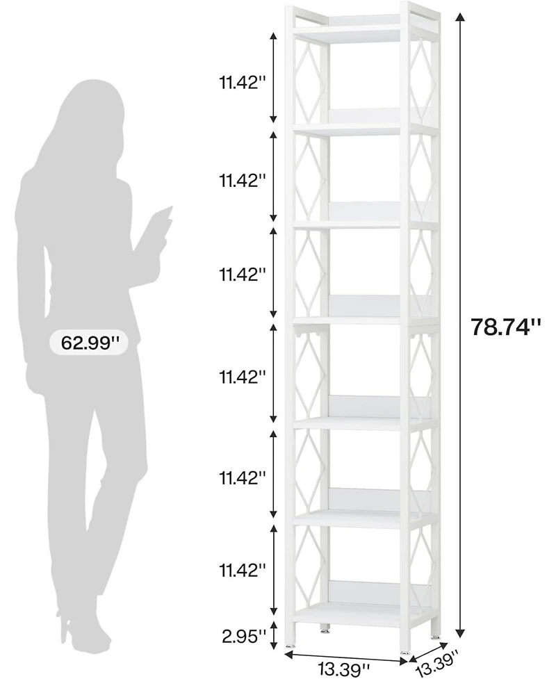 Tribesigns 78.7 Inch Extra Tall Narrow Bookshelf, 7 Tier Skinny Bookcase for Small Spaces, Freestanding Display Shelves