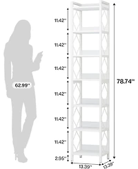 Tribesigns 78.7 Inch Extra Tall Narrow Bookshelf, 7 Tier Skinny Bookcase for Small Spaces, Freestanding Display Shelves